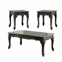 3 Piece Table Set with Cabriole Legs and Wooden Floral Motifs, Gray- Saltoro Sherpi