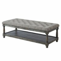 Fabric Upholstered Bench with Button Tufted Seat and Bottom shelf, Gray- Saltoro Sherpi