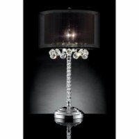 Table Lamp with Twisted Crystal Stand and Hanging Cystal Droplets, Silver- Saltoro Sherpi