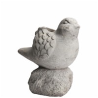 Cement Bird Figurine Sitting on a Hollow Rock, Large, Distressed Gray- Saltoro Sherpi