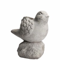 Cement Bird Figurine Sitting on a Hollow Rock, Large, Distressed Gray- Saltoro Sherpi