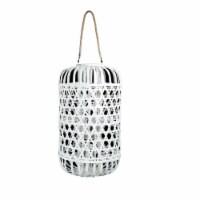 Wooden Lantern with Octagonal Cut Out and Rope Hanger, Large, White- Saltoro Sherpi