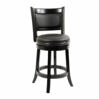 Round Wooden Swivel Counter Stool with Padded Seat and Back, Black- Saltoro Sherpi