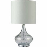 Table Lamp with Gourd Shaped Body and Circular Drum Shade, Silver and Clear- Saltoro Sherpi