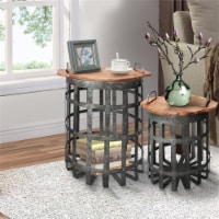 Benzara Galvanized Accent End Table Set With Lid and Handles - Gray/Brown