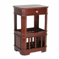 Wooden Frame Magazine Cabinet with 1 Drawer and Bracket Feet, Brown- Saltoro Sherpi