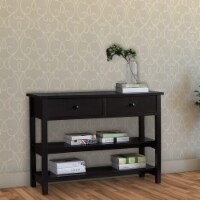 Benjara 13  2-drawer Modern Wood Console Table with 2 Open Shelves in Brown