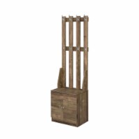 Wooden Hall Tree with 8 Hooks and Bottom Compartment, Weathered Brown- Saltoro Sherpi