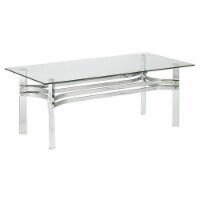 Rectangular Glass Top Cocktail Table with Straight Acrylic Legs, Clear and Chrome