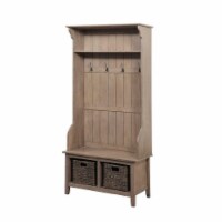 Wooden Frame Hall Tree with 4 Hooks and 2 Open Compartments, Beige- Saltoro Sherpi