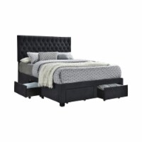 Fabric Upholstered Wooden Eastern King Size Bed with Bottom Drawers, Black- Saltoro Sherpi