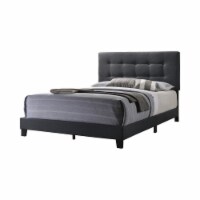 Full Size Bed with Square Button Tufted Headboard, Dark Gray- Saltoro Sherpi