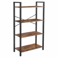 Benjara BM217079 4 Tier Wood & Metal Bookcase with Criss Cross Back - Rustic Brown & Black -