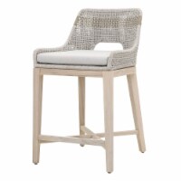 Interwoven Rope Counter Stool with Flared Legs and Cross Support, Gray