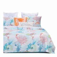Full Size 3 Piece Polyester Quilt Set with Coral Prints, Multicolor