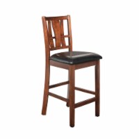 Bulged Wooden Backrest Counter Chair with Leatherette Seat, Brown and Black