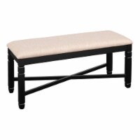 Fabric Dining Bench With Turned Legs And X Shaped Support, Beige And Black