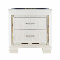 Contemporary Wooden Nightstand with 2 drawers and LED Lighting, White- Saltoro Sherpi