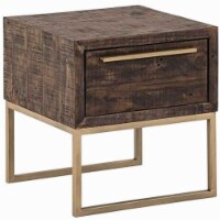 Wooden Lamp Table With 1 Storage Drawer And Metal Base, Brown And Gold