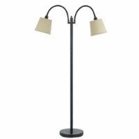80 Watt Metal Floor Lamp with Dual Gooseneck and Uno Style Shades, Black- Saltoro Sherpi