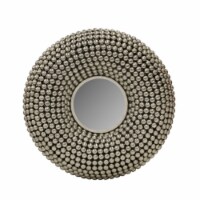 31 Inch Metal Wall Decor with Mirror and Studded Nail Accents, Silver- Saltoro Sherpi