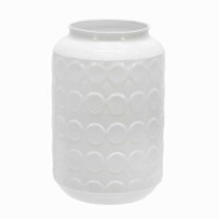 Metal Jar Design Vase with Embossed Spotted Design, White- Saltoro Sherpi