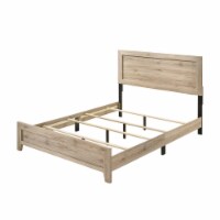 Benjara Transitional Solid Wood Queen Bed with Rectangular Headboard in Brown