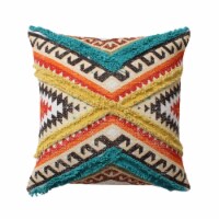 18 x 18 Handwoven Cotton Accent Pillow with Lace Embellishment, Multicolor