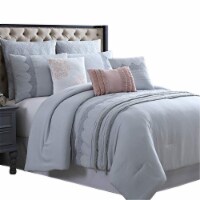Valletta 8 Piece Queen Comforter Set with Embroidery and Pleats The Urban Port, Gray