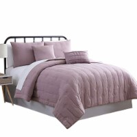 Bucharest 5 Piece Embroidered Queen Comforter Set with Pleats The Urban Port, Purple
