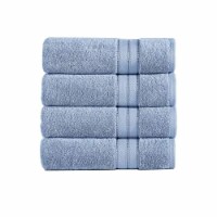 Bergamo 4 Piece Spun loft Fabric Towels with Striped Pattern The Urban Port, Blue- Saltoro