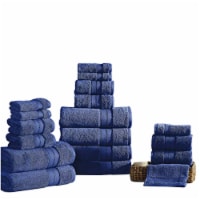 Bergamo 18 Piece Spun loft Towel Set with Striped Pattern The Urban Port, Dark Blue- Saltoro
