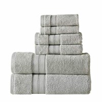 Bergamo 6 Piece Spun loft Towel Set with Twill Weaving The Urban Port, Light Gray- Saltoro