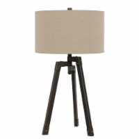 Metal Tripod Base Table Lamp with Fabric Drum Shade, Bronze and Beige- Saltoro Sherpi