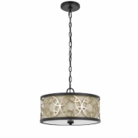 Cylindrical Drum Pendant Chandelier with Lattice Design, Black and Brass- Saltoro Sherpi