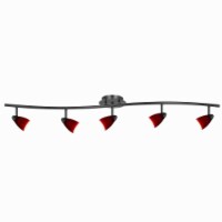5 Light 120V Metal Track Light Fixture with Glass Shade, Black and Red- Saltoro Sherpi