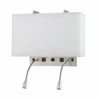 Metal Wall Lamp with  2 Gooseneck Reading Lights, White and Silver- Saltoro Sherpi
