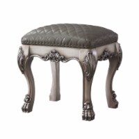 Traditional Wooden Vanity Stool with Leatherette Set and Clack Legs, Gray- Saltoro Sherpi
