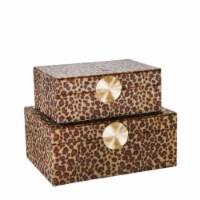 Fabric Rectangular Shaped Box with Animal Print, Set of 2, Brown- Saltoro Sherpi