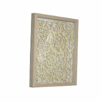 Wooden Shadow Box with Abstract Knot Pattern, Brown and Cream- Saltoro Sherpi