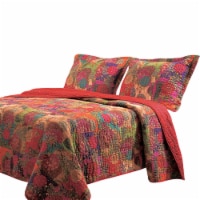 Tisa 3 Piece Reversible King Quilt Set with Floral and Fruit Pattern, Multicolor