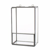 Metal and Glass Box Shelf, Small, Gray and Clear- Saltoro Sherpi