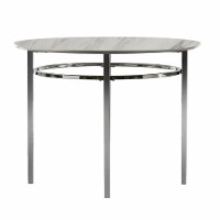 Contemporary Round Dining Table With Faux Marble Top, White And Chrome