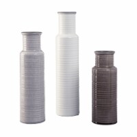 Ceramic Milk Jar Design Vase with Reeded Pattern, Set of 3, Gray and White