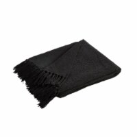 Lyon Fabric Throw with Textured Waffle Weave Design The Urban Port, Set of 2, Black- Saltoro