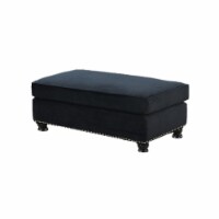 Fabric Ottoman with Nailhead Trim and Turned Feet, Black- Saltoro Sherpi