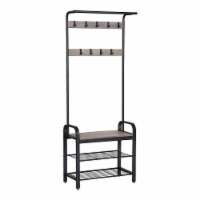 72 Inch Metal Frame Hall Tree with 9 Hooks, Brown and Black- Saltoro Sherpi