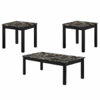 3 Piece Marble Top Cocktail and End Table with Block Legs, Black