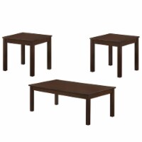 3 Piece Wooden Cocktail and End Table with Block Legs, Brown