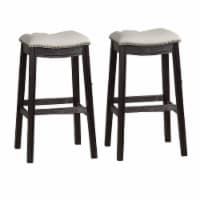 29 Inch Wooden Bar Stool with Upholstered Cushion Seat, Gray and Black- Saltoro Sherpi